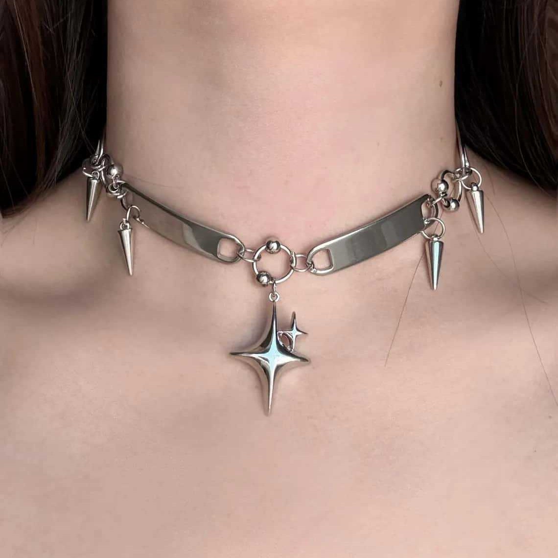 Women'S Accessories Rings - قلادة نسائية بتصميم نجمة بانك مرصعة،
